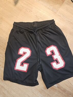 Jordan Black Mesh Athletic Shorts with White and Red Numbering